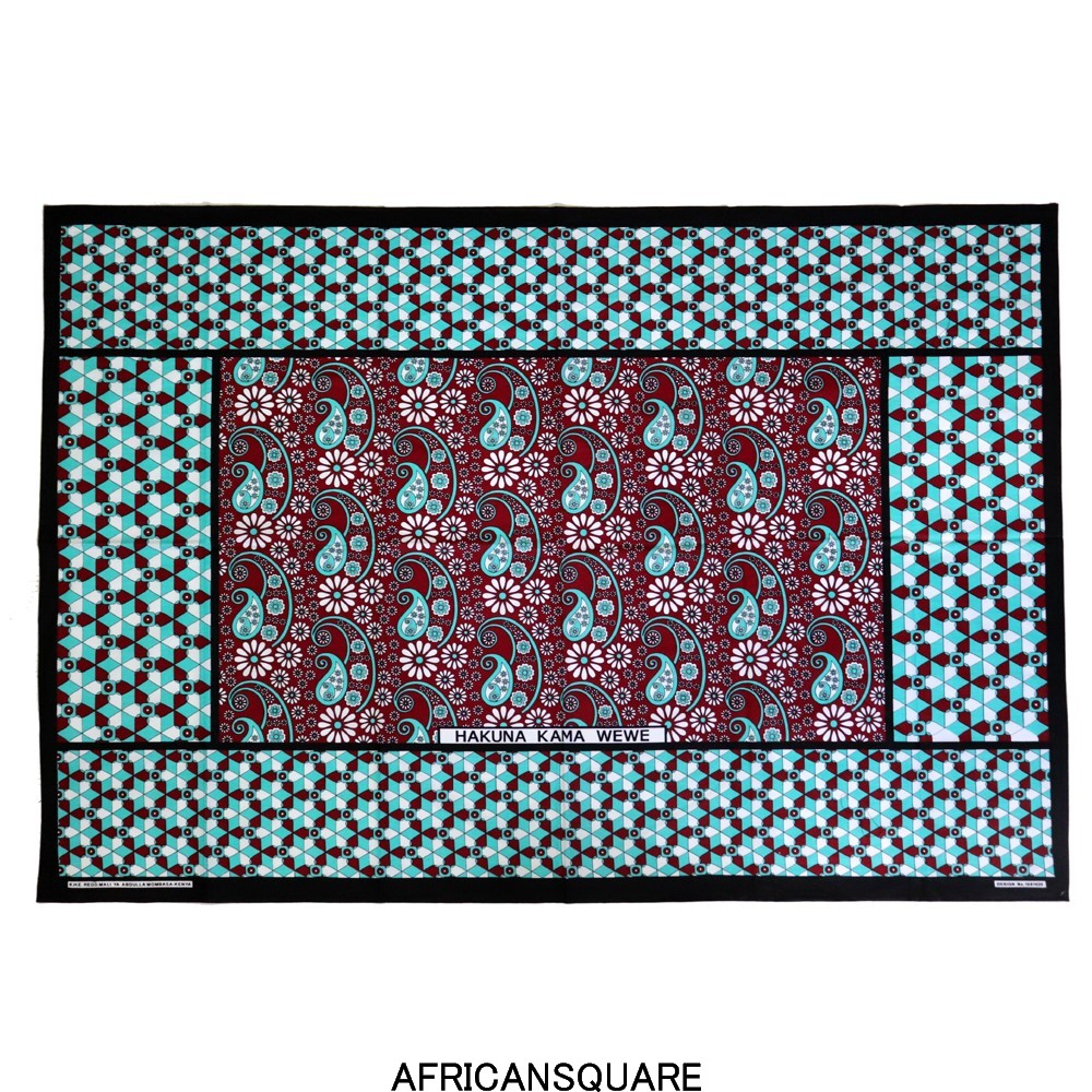 カンガ ケニア フチ縫い HAKUNA KAMA WEWE マルーン