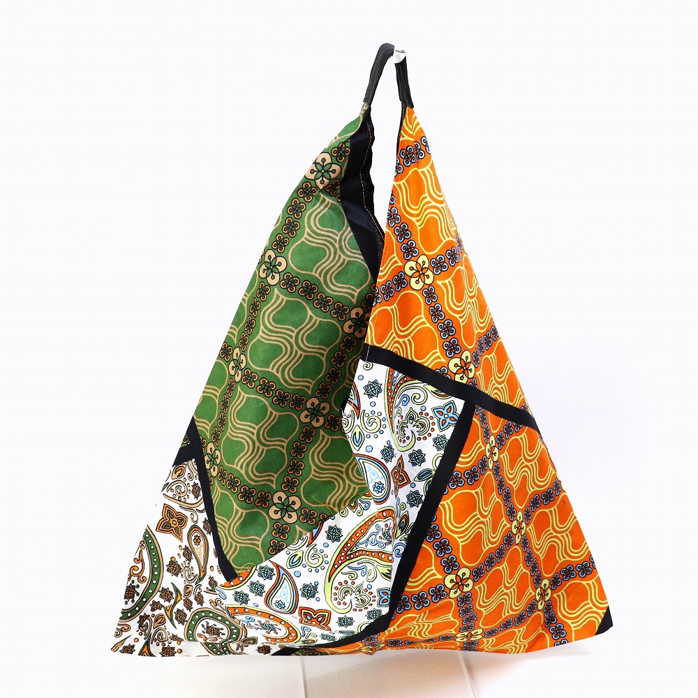ケニアカンガ トライアングルバッグ ツートーン 10 オレンジx緑