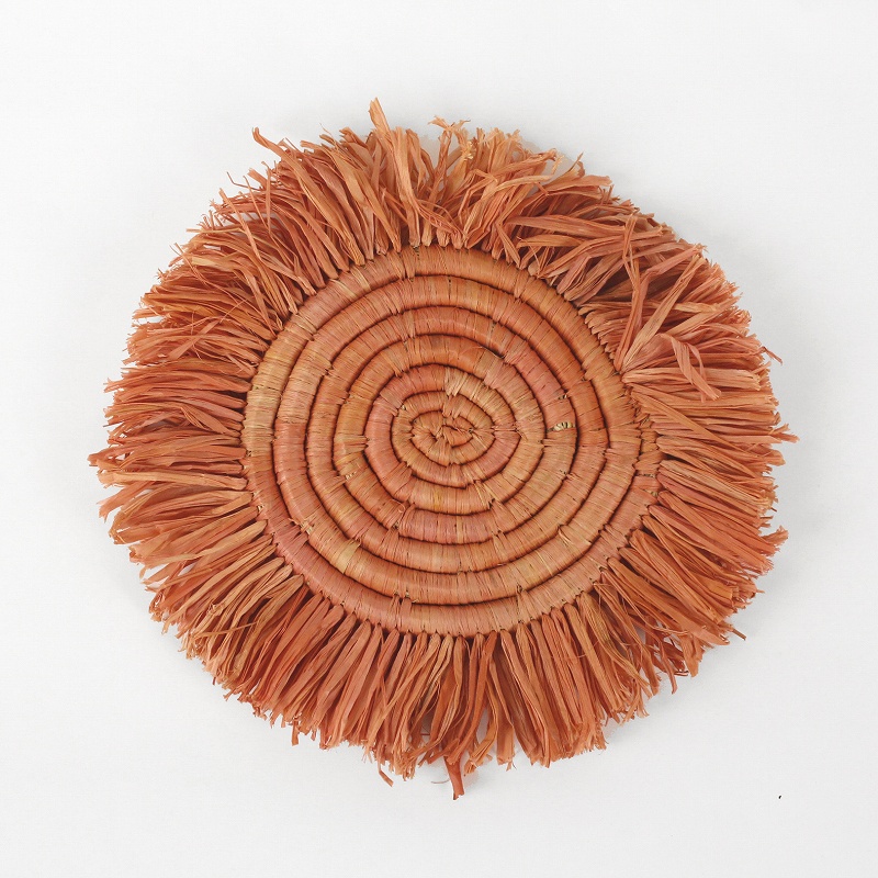 ラフィアフリンジポットマット 小 ピンク