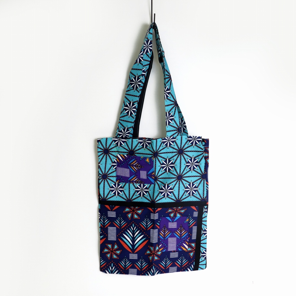 ケニアカンガエコバッグ 同柄異色エコバッグ カレイドスコープ ミント 24SS一点物 @2200→1760