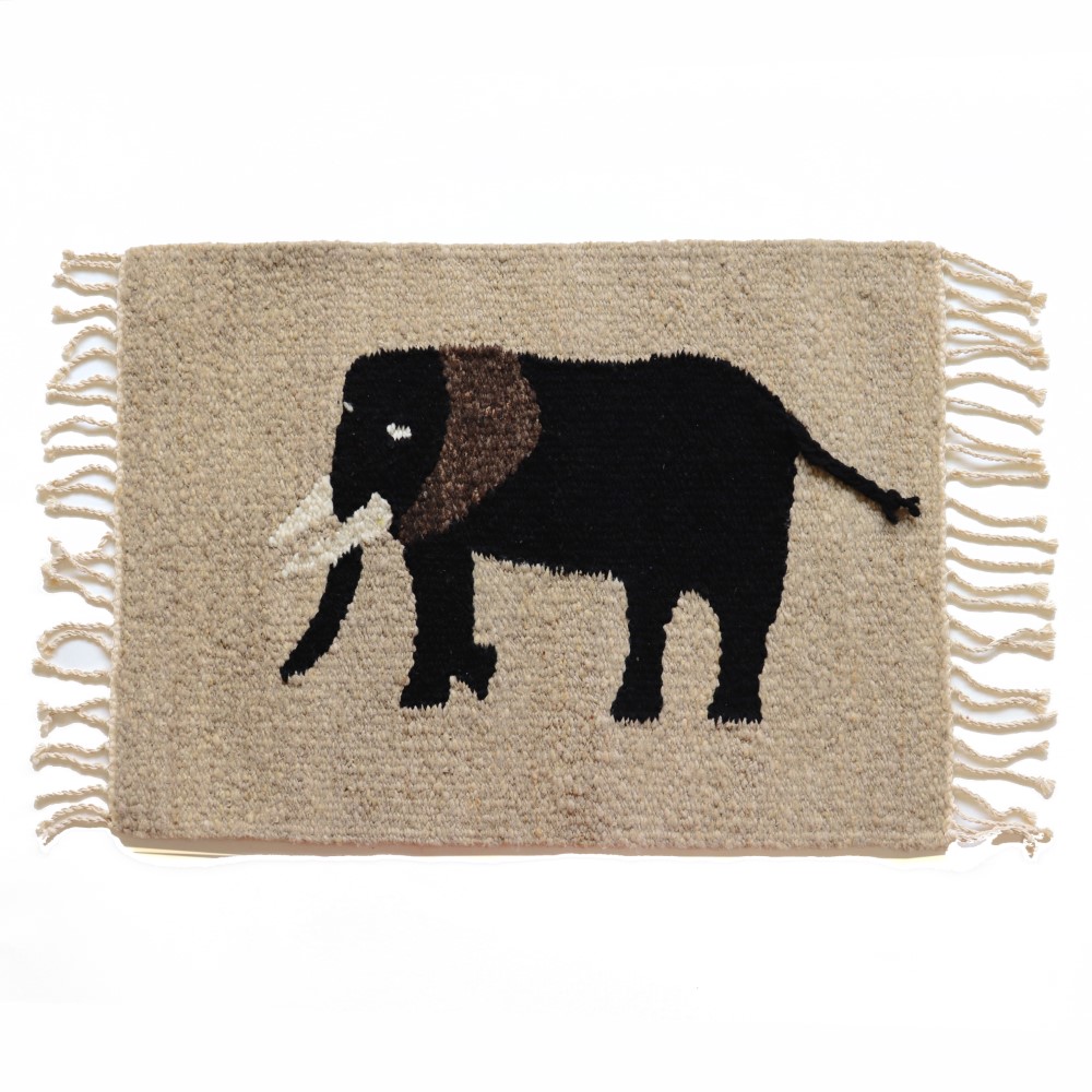 ハンドスピンウールラグ アニマル玄関マット ケニアリフトバレー製 ゾウ