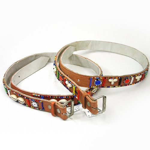 【SALE】マサイビーズ革ベルト貝付き(裏革バリ) @5400→3780円