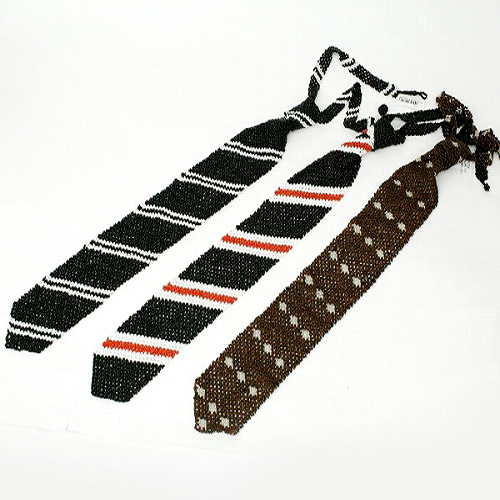 ビーズネクタイ赤濃茶