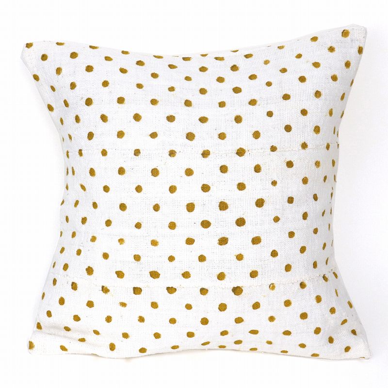 泥染めクッションカバー45x45黄水玉