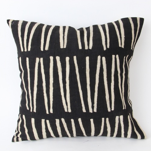 泥染クッションカバー45X45lignevertical黒白