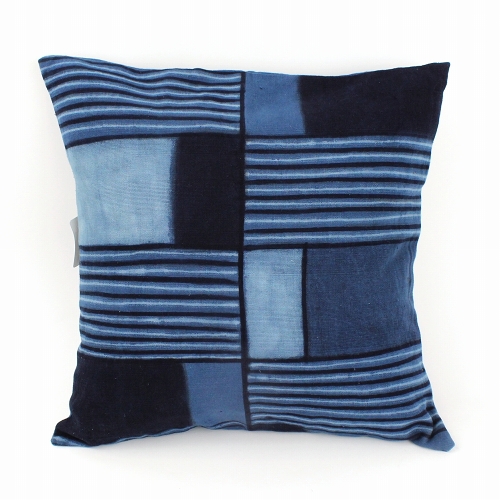 藍染クッションカバー45x45 2分細線 藍
