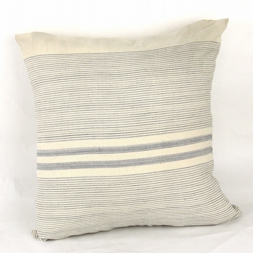 コットンクッションカバー ピンストライプ織グレー ジッパー泥染45x45