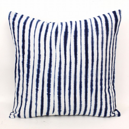 草木染クッションカバー45x45 藍染 細ボーダー
