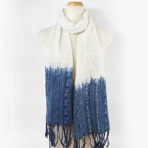 藍染めショール両端染ざっくり小藍色