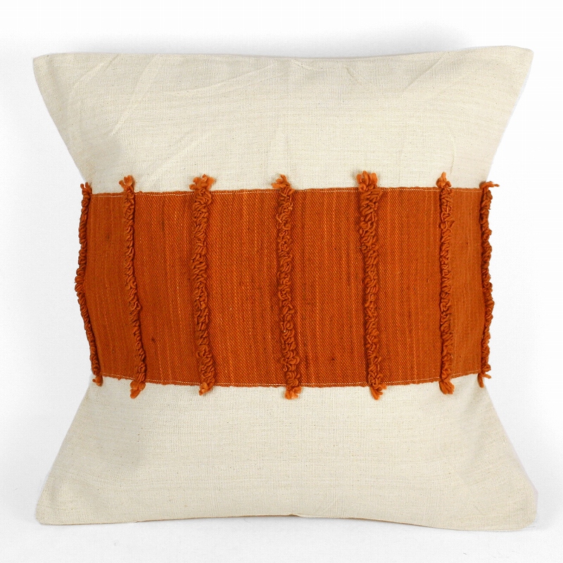 綿もこもこ付きクッションカバー50X50　オレンジ茶