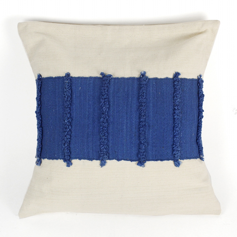 綿もこもこ付きクッションカバー50X50　青