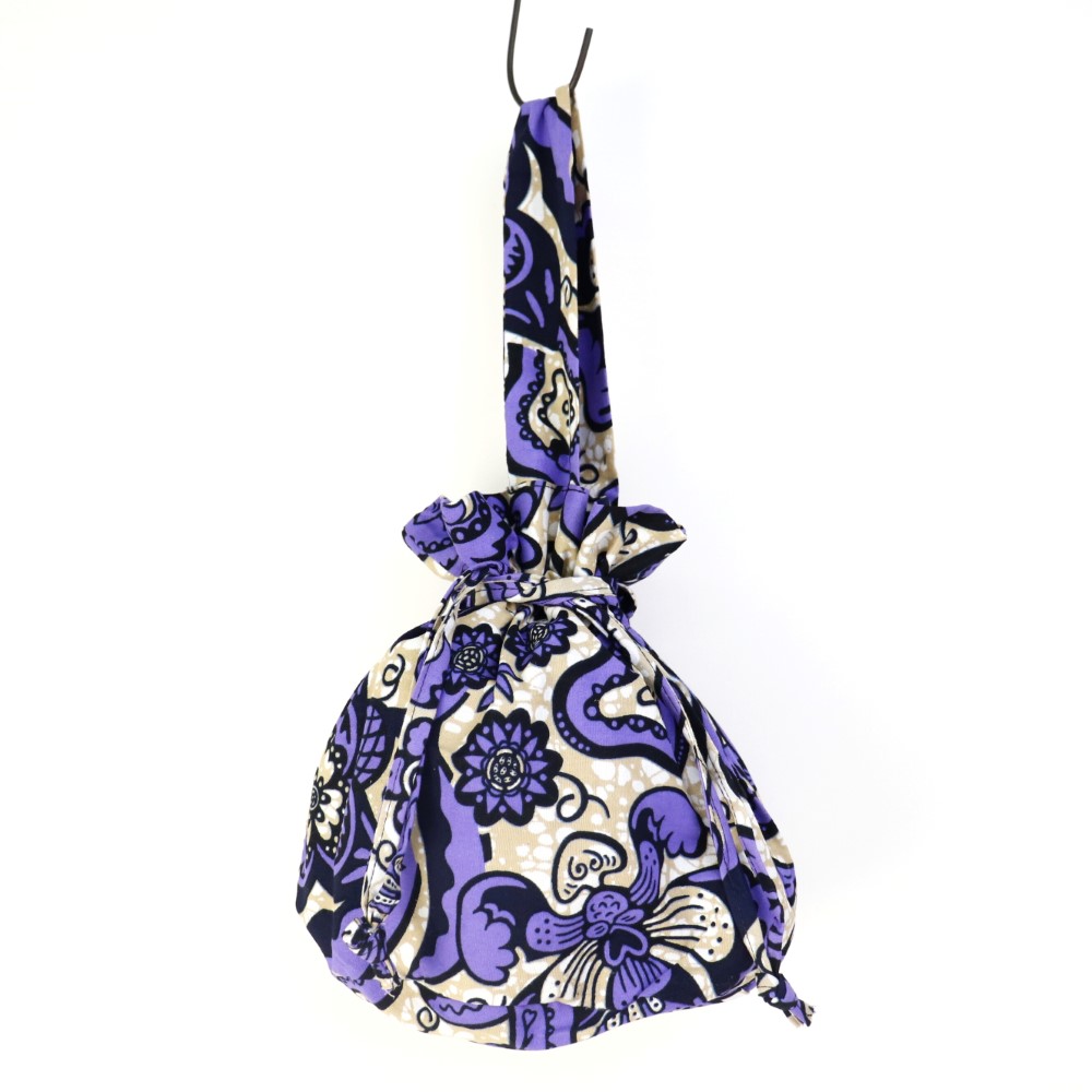 パーニュ 巾着バッグ 丸底 ワンハンドル 小花 紫