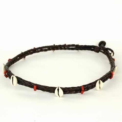 子安貝革編みベルトダブル 黒