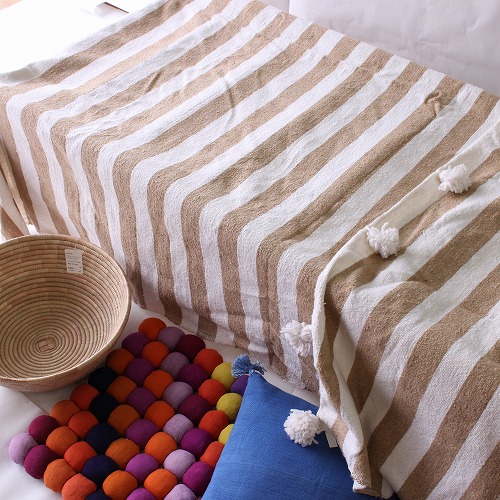 コットンストライプベッドカバー 一点もの