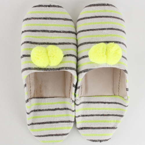 ポンポン付織物バブーシュ レモン