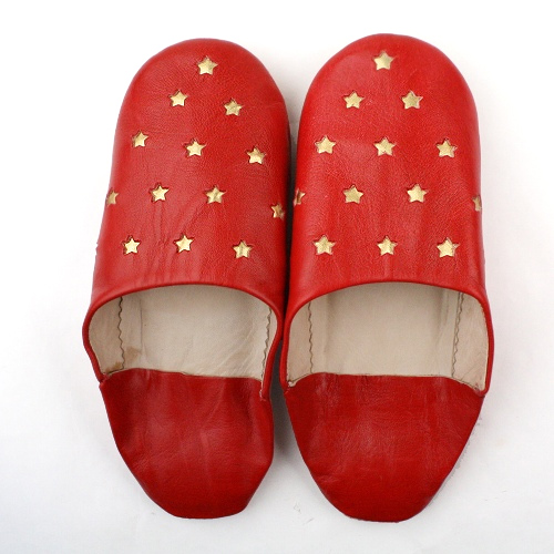 星型抜きバブーシュ 39 赤xゴールド星