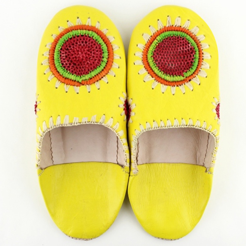 ラフィア装飾バブーシュ 39 S4黄xマルチラフィア