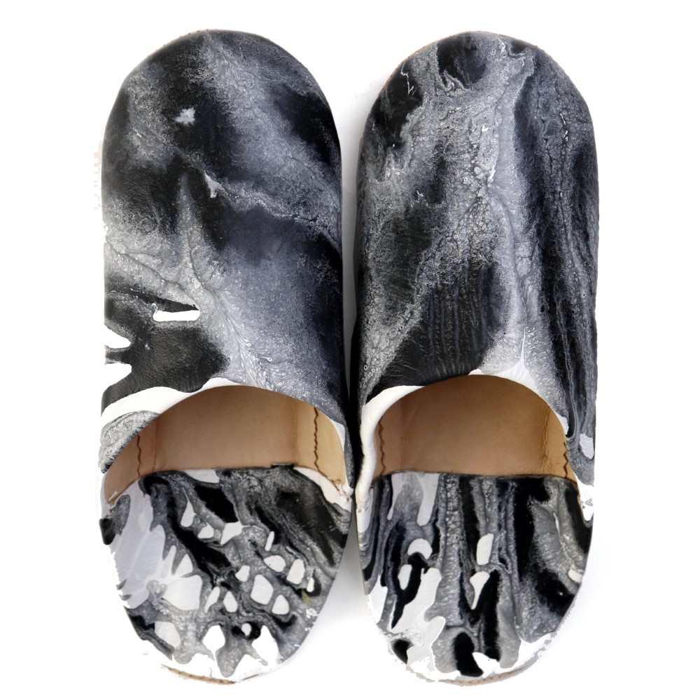 【SALE】マーブル模様バブーシュ 39 黒系 @4300→3000