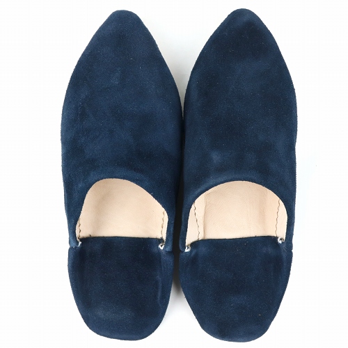 先細スエードバブーシュ 39/43 紺