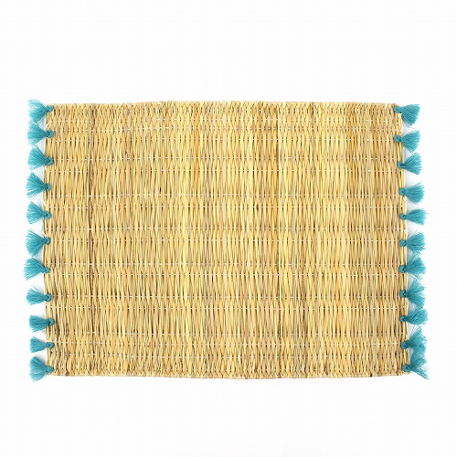 ランチョンマット ポンポン付き ターコイズ