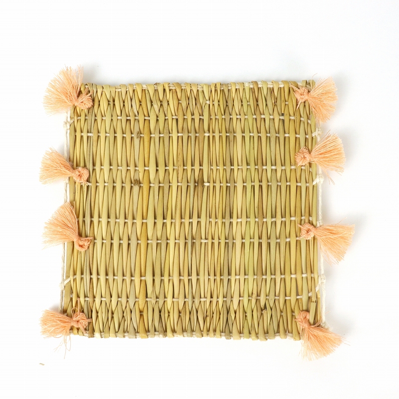 コットンポンポンコースター 10x10 ピンク