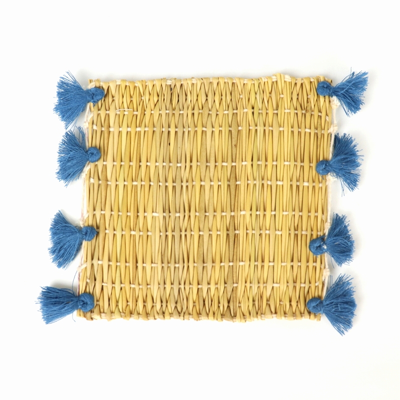 コットンポンポンコースター 10x10 ブルー