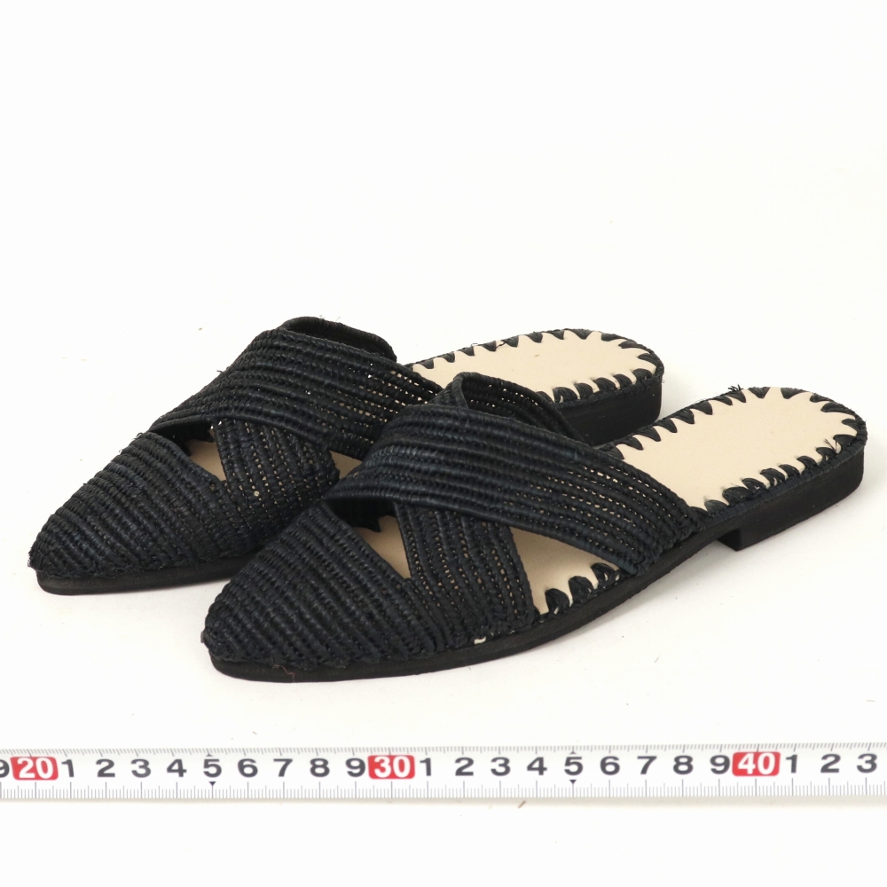 【SALE】ラフィア先細十字サンダル 黒 22SS一点 @18000→14400