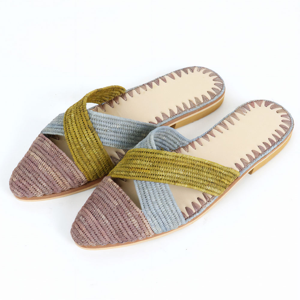 【SALE】ラフィア先細十字サンダル ラベンダーオリーブサックス 22SS一点 @18000→14400