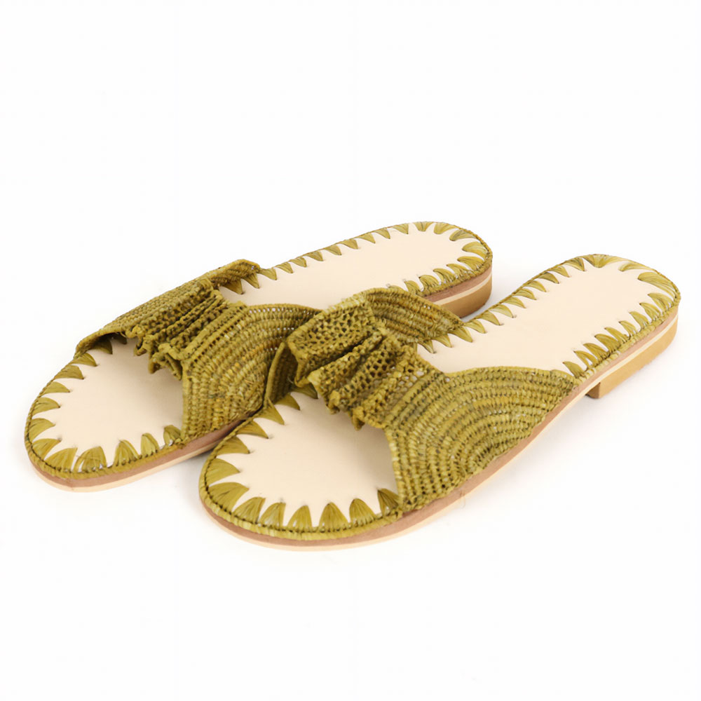 【SALE】ラフィアギャザーサンダル オリーブ 22SS一点 @18000→14400