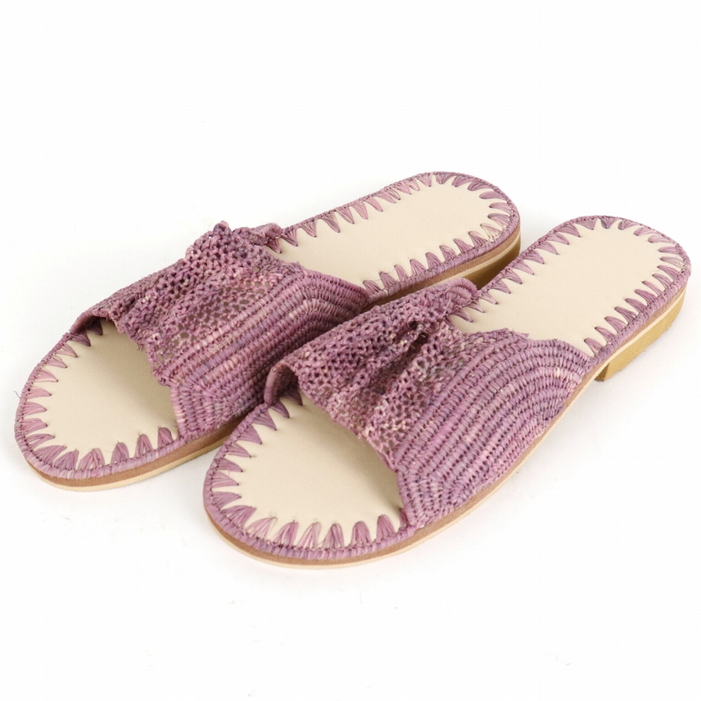 【SALE】ラフィアギャザーサンダル 太 ラベンダー 22SS一点 @18000→14400