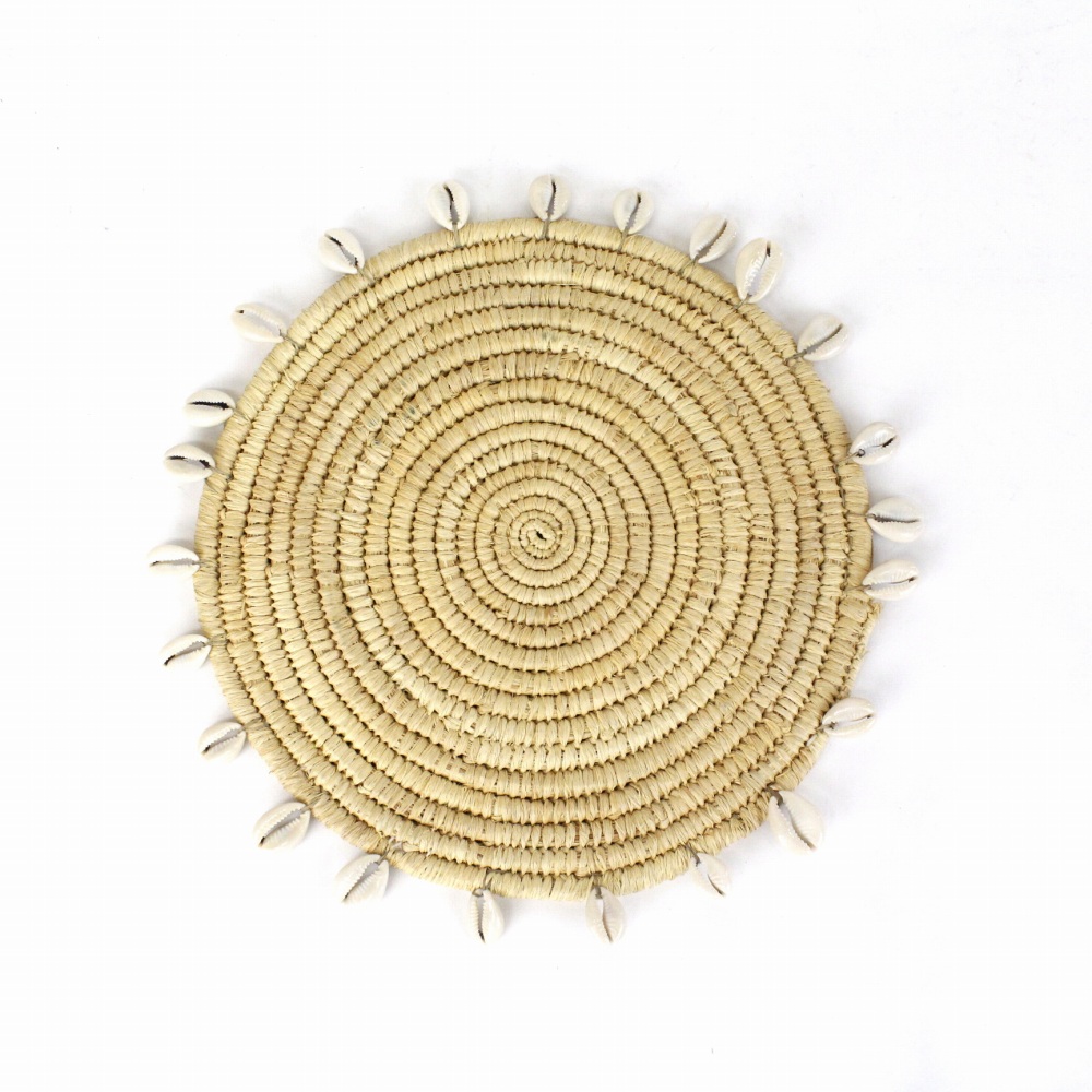 ラフィア鍋敷き 貝殻デコレーション