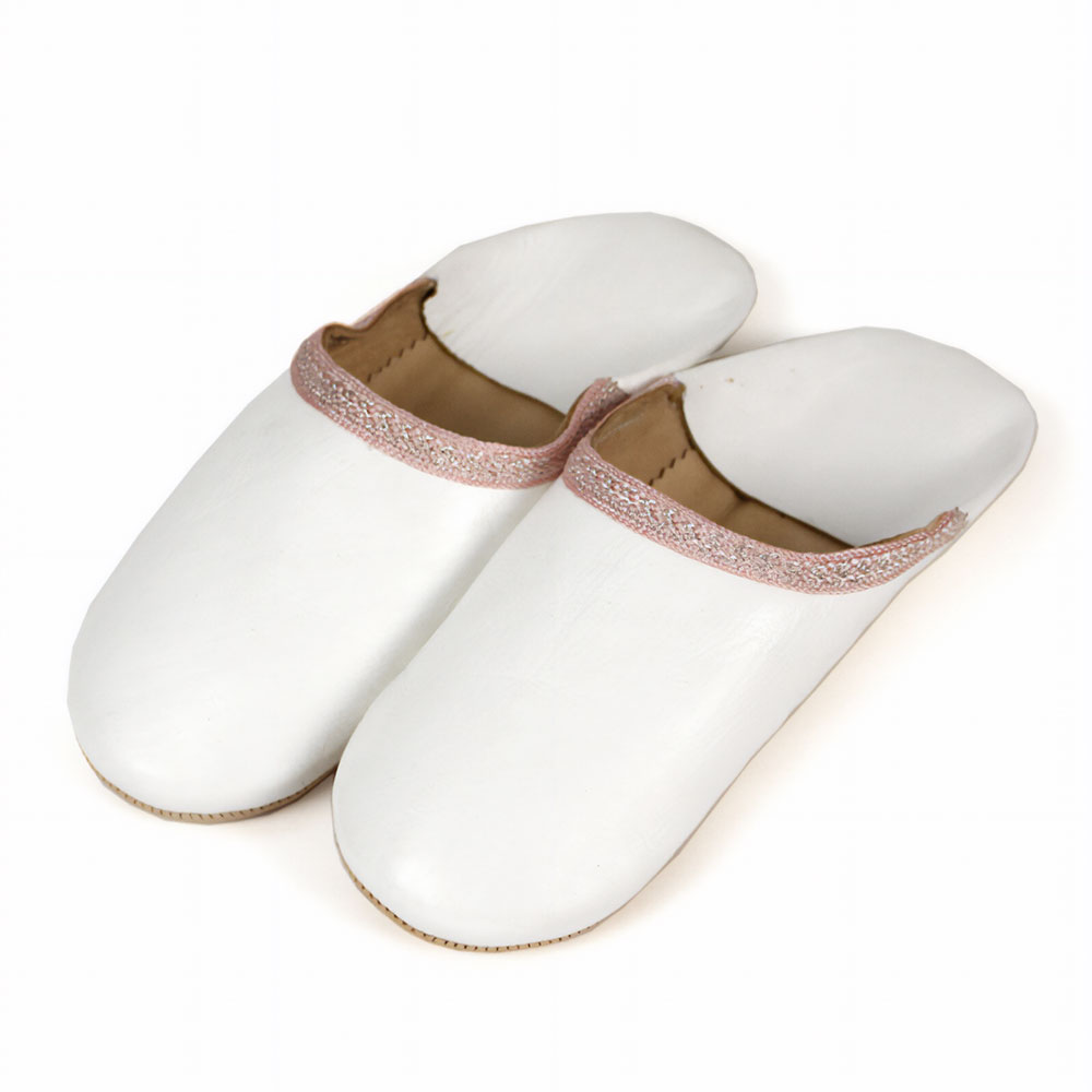 バブーシュ 縁リボン 白xペールピンク 24SS一点物 @5900→4720