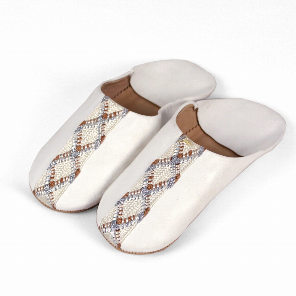 バブーシュ 中央リボン 白x薄茶xシルバー 24SS一点物 @5900→4720