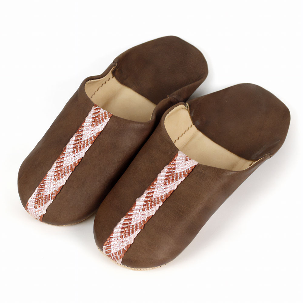 バブーシュ 中央リボン 薄茶xサーモンピンク 24SS一点物 @5900→4720