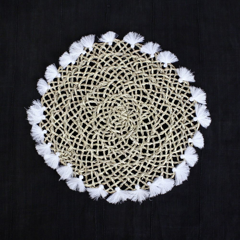 タザまんまる透かし編み ランチョンマット タッセル付き 白 24SS一点物 @4500→3600