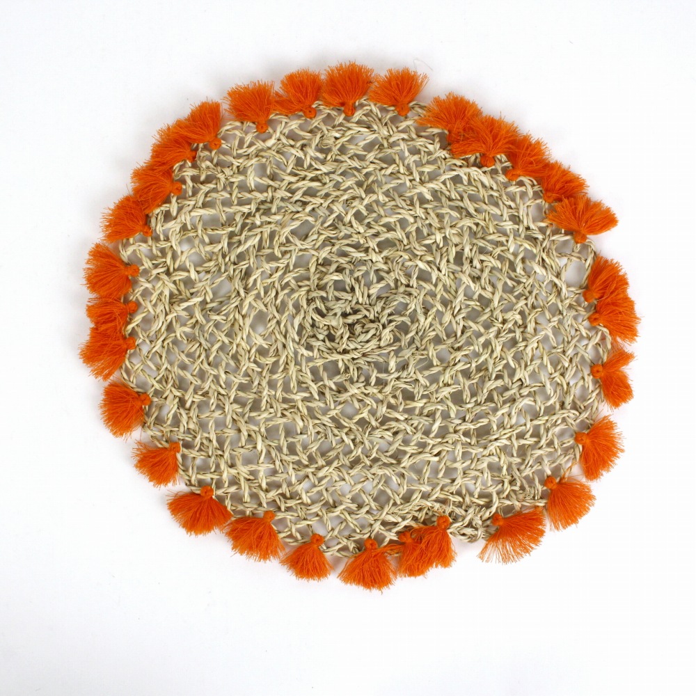 タザまんまる透かし編み ランチョンマット タッセル付き オレンジ 24SS一点物 @4500→3600