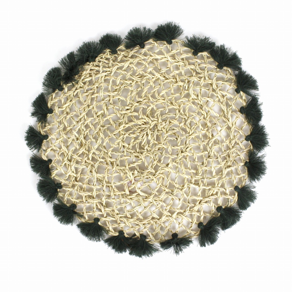 タザまんまる透かし編み ランチョンマット タッセル付き ダークグリーン 24SS一点物 @4500→3600