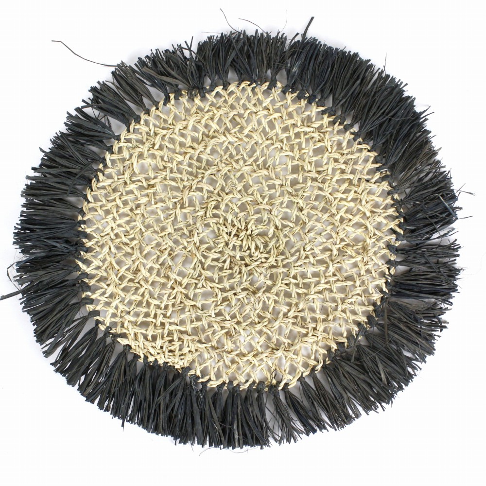 タザまんまる透かし編み ランチョンマット ラフィアフリンジ付き グレー 24SS一点物 @6500→5200