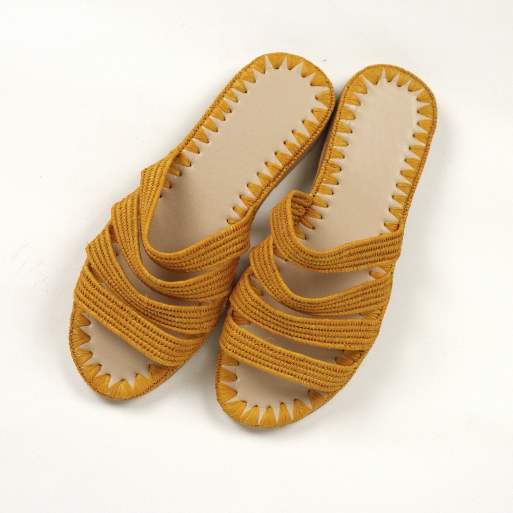 【SALE】ラフィアサンダル 4ライン やまぶき 24SS一点物 @20000→16000