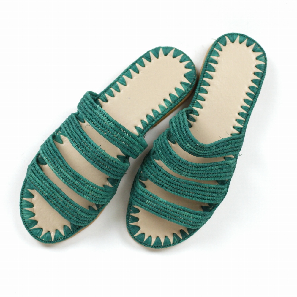 【SALE】ラフィアサンダル 4ライン 緑 24SS一点物 @20000→16000