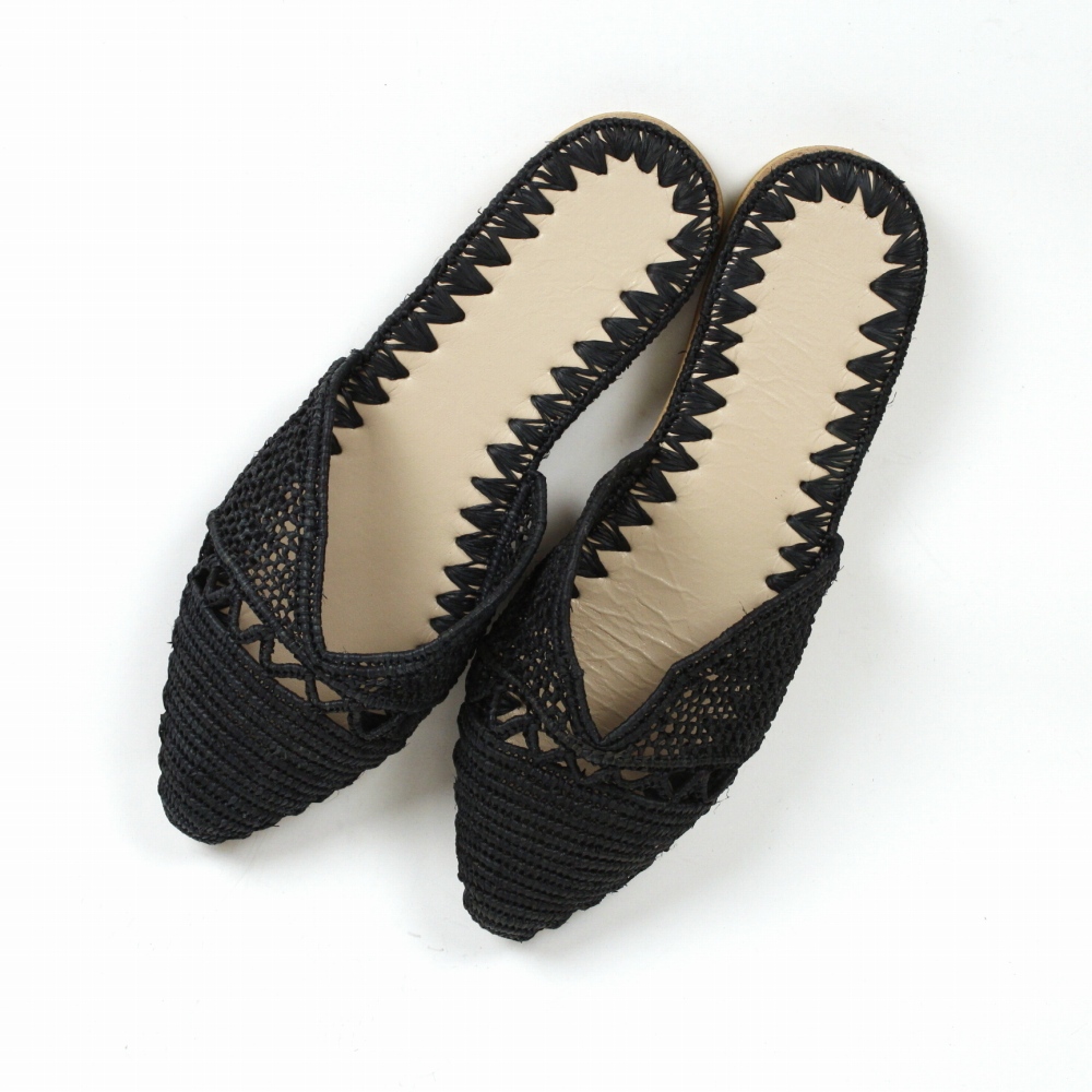 【SALE】ラフィアサンダル とんがり透かし 黒 24SS一点物 @20000→16000