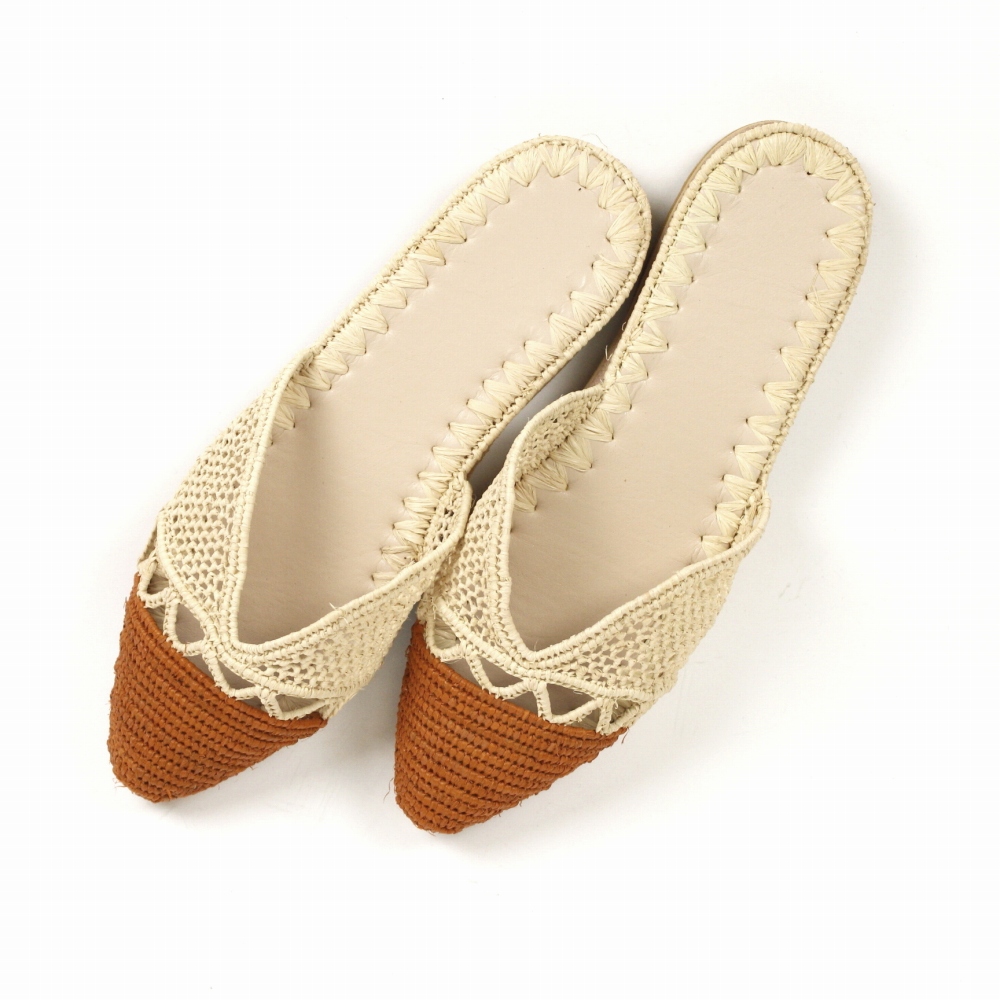 【SALE】ラフィアサンダル とんがり透かし オレンジナチュラル 24SS一点物 @20000→16000