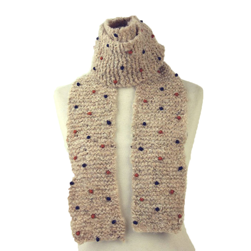 ウール水玉カフス付きマフラー ベージュ