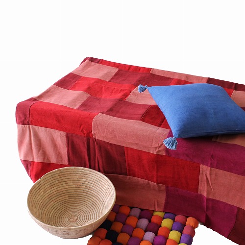 MAAM SAMBA コットンマルチカバー パッチワーク 150x190 赤系 一点もの