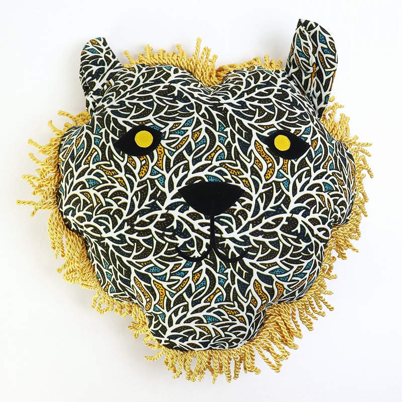 セネガル ライオンクッション 大 黒黄緑系 一点物