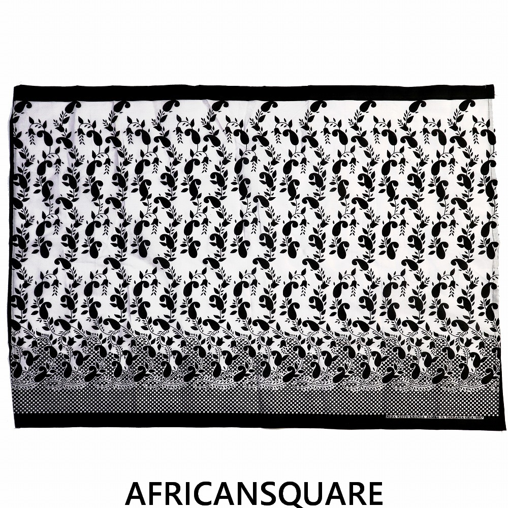 カンガ タンザニア製 中 葉っぱ柄 黒