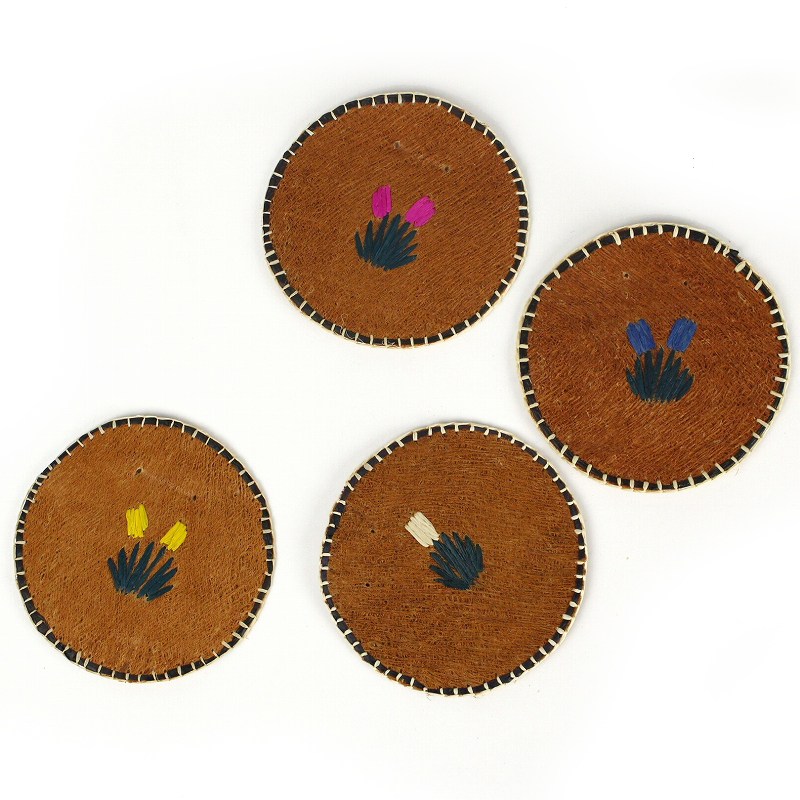 バーククロス ラフィア刺繍コースター 小 アソート