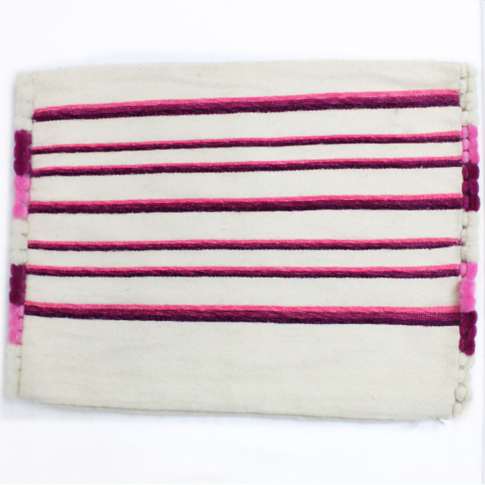 ウールクッションカバー 白×ピンクボーダー