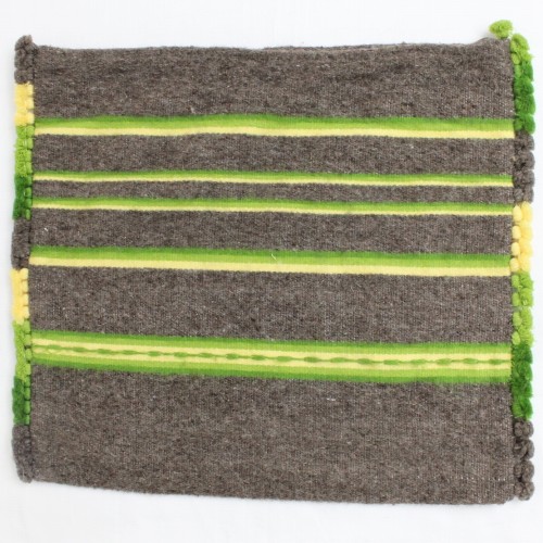 ウールクッションカバー グレー×黄緑ボーダー