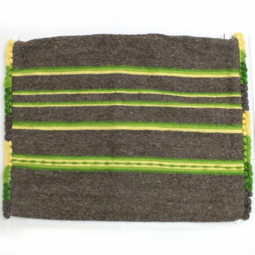 ウールクッションカバー グレー×黄緑ボーダー